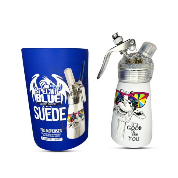 Special Blue Suede Pro Whipped Cream Dispenser Funky Giraffe Edition Box